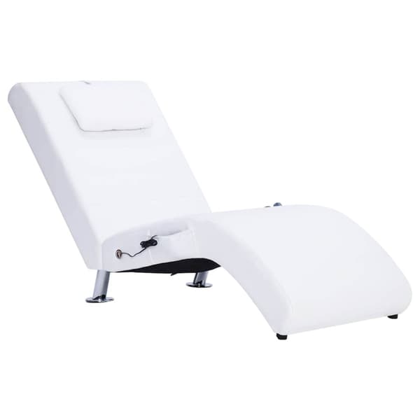 Massageschäslong med kudde vit konstläder