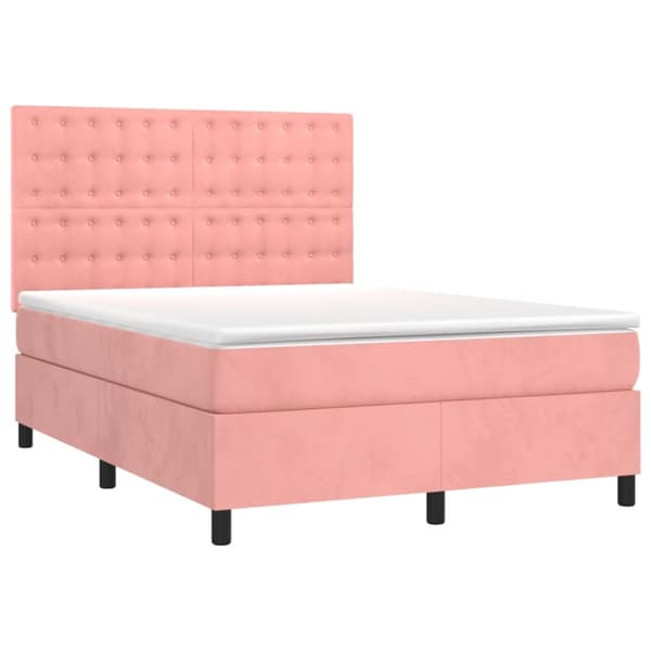 Ramsäng med madrass rosa & LED 140x200 cm sammet
