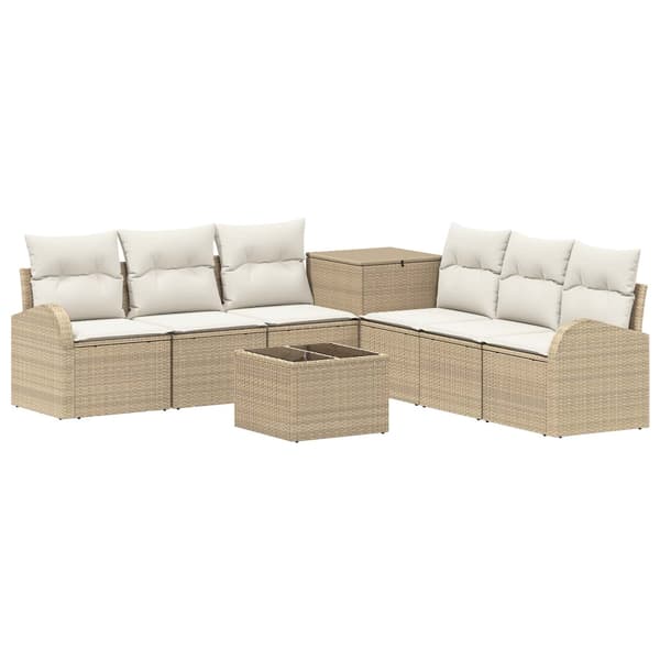 Soffset 8 st Beige och krämvit Poly Rattan och stål