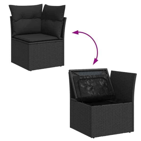 Trädgårdsoffset med lagring 7 pcs Svart Poly rattan
