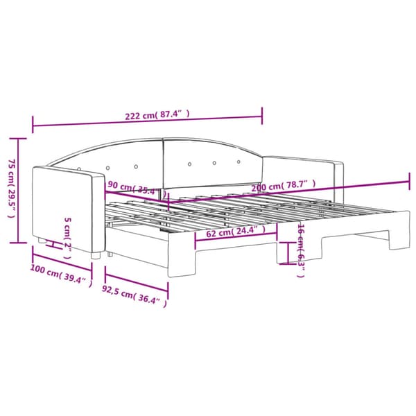 Dagbädd utdragbar mörkgrå 90x200 cm sammet