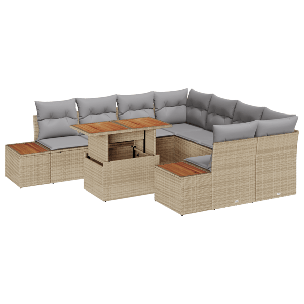 Trädgårdsoffset med lagring 9 pcs Beige Poly rattan