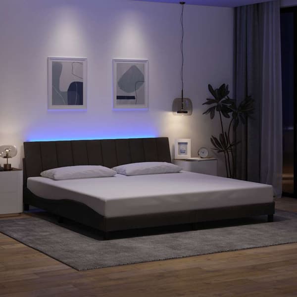Bed Frame without Mattress "Hanko" Dark Brown 200x200cm Fabric