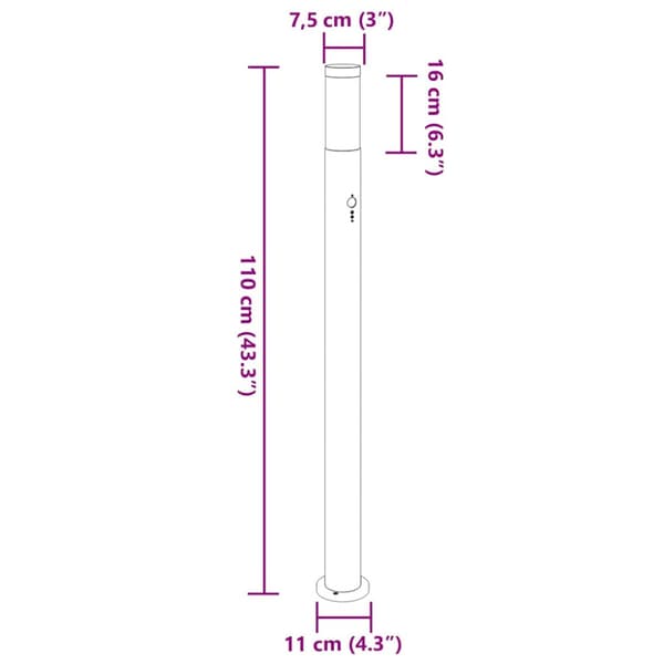 Pollare med sensor 3 st 110 cm rostfritt stål IP44