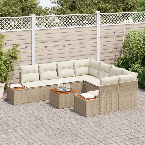 Trädgårdsoffset med kudde 9 pcs Beige Poly rattan