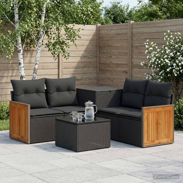 Soffset 6 st Svart Poly Rattan och stål