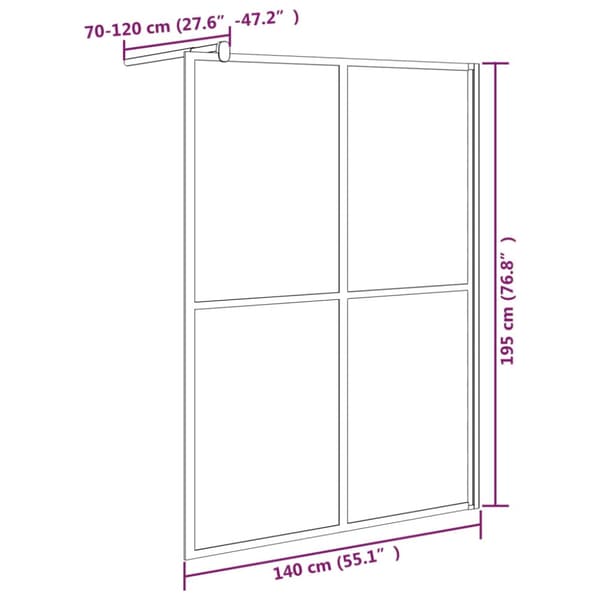 Duschvägg 140x195 cm mörkt härdat glas