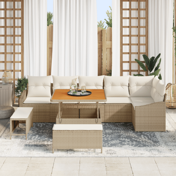 Trädgårdsoffset med kudde 9 pcs Beige konstrotting