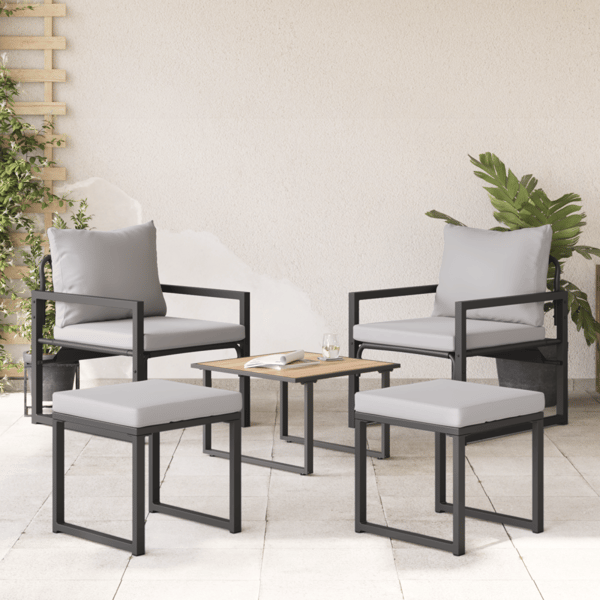 Trädgårdsmöbler med kudde med kudde 4 pcs Ljusgrå Polyester