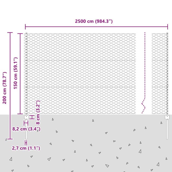 Stängsel med stolpe Silver 1,5 x 25 m Stål
