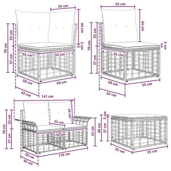 Utomhussoffset med kudde 8 pcs Svart och Mörkgrå Polyester