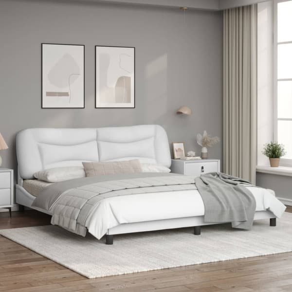 Bed Frame with LED without Mattress "Hvar" White 180x200 cm