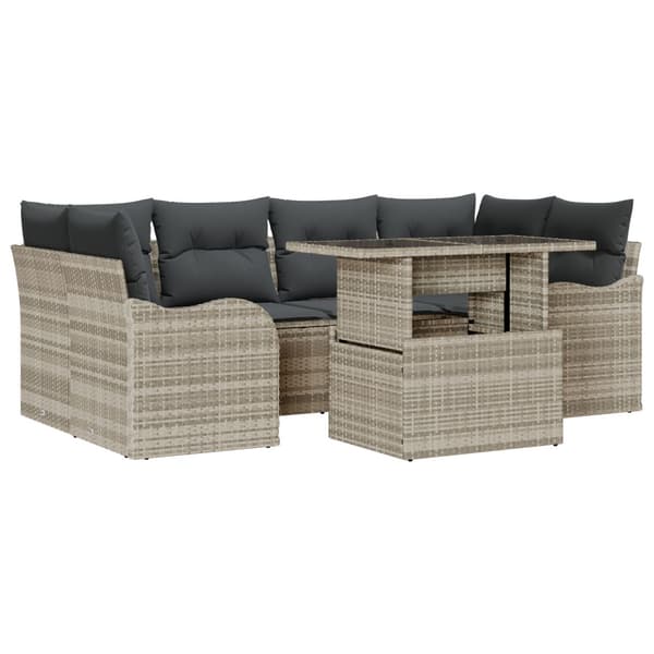 Trädgårdsoffset med kudde 7 pcs Ljusgrå Poly rattan