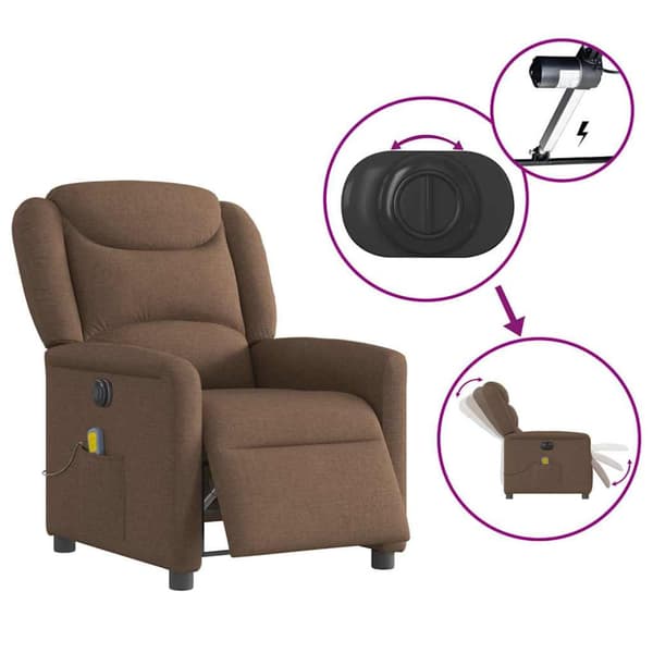 Elektrisk massagefåtölj brun tyg