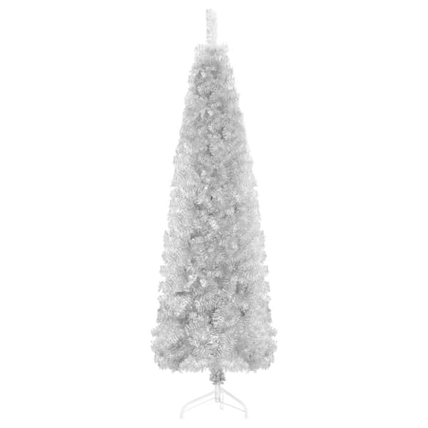 Smal halv plastgran med stativ silver 120 cm