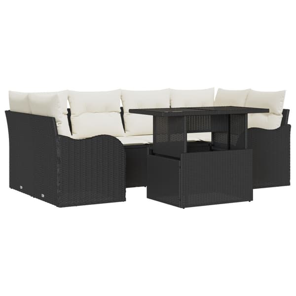 Trädgårdsoffset med kudde 7 pcs Svart Poly rattan