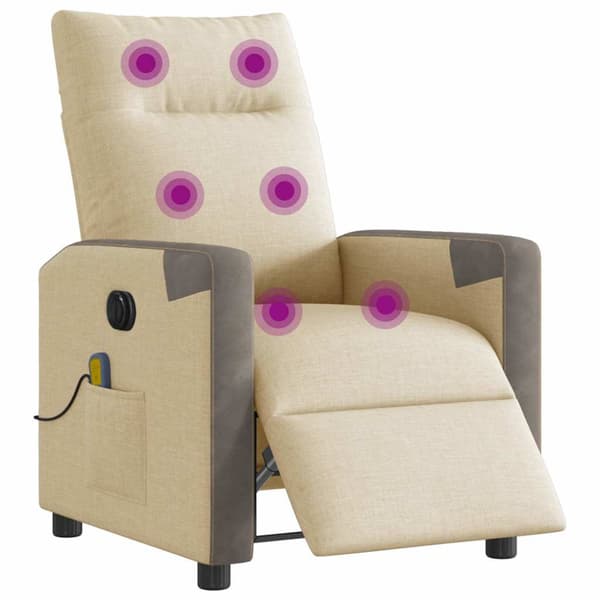 Elektrisk massagefåtölj gräddvit tyg