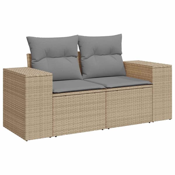 Soffset 7 pcs Beige och Ljusgrå Poly Rattan och stål