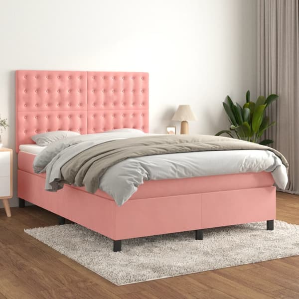 Ramsäng med madrass rosa 140x190 cm sammet