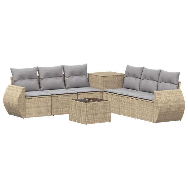 Soffset 8 st Beige och Ljusgrå Poly Rattan och stål