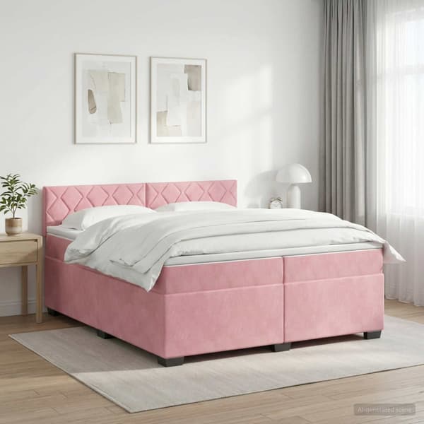 Boxspring säng med madrass och LED Rosa 200 x 200 cm Sammet