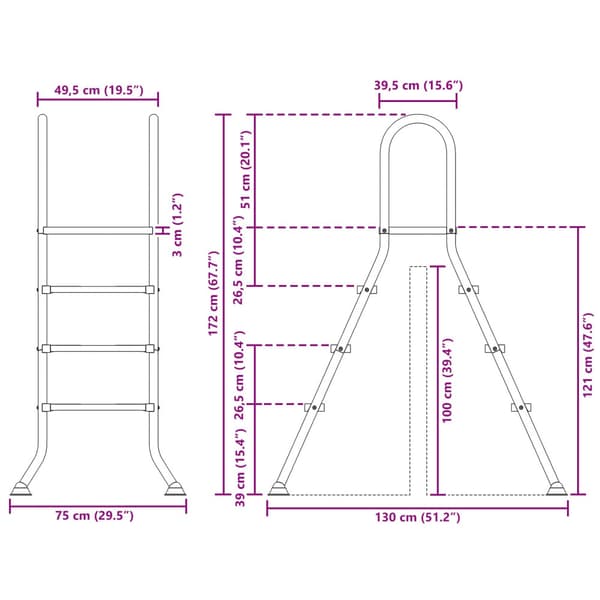 Stege för ovanmarkspool 100 cm 3-Step Rostfritt Stål 304 Silver