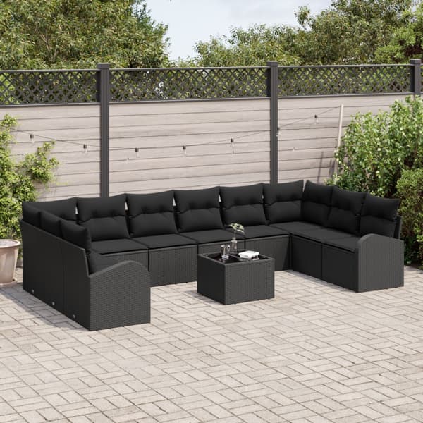 Soffset med kudde 11 pcs Svart Polyrattan