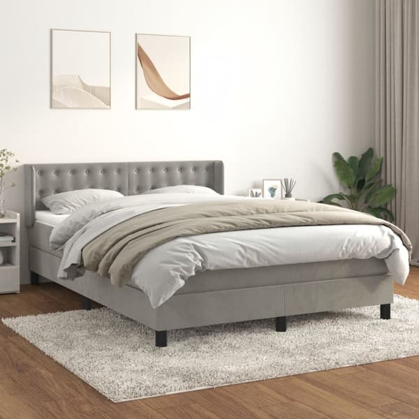 Ramsäng med madrass ljusgrå 140x190 cm sammet