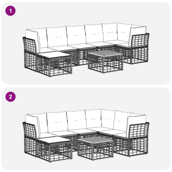 Utomhussoffset 8 pcs Svart och Mörkgrå Polyester