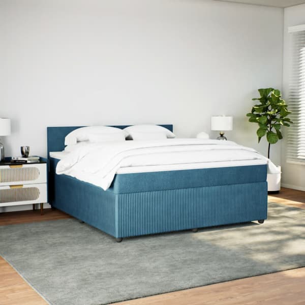 Ramsäng med madrass blå 180x200 cm sammet
