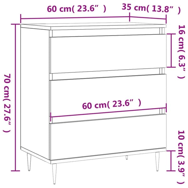 Byrå vit 60x35x70 cm konstruerat trä