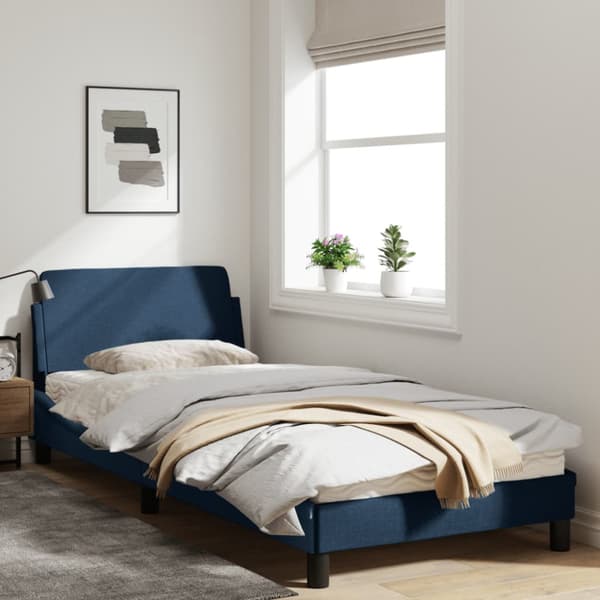 Bed Frame with Headboard "Dover" Blue 90x190 cm Fabric