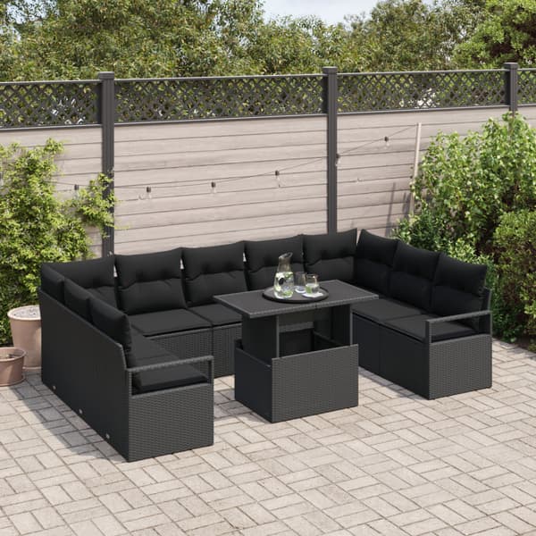 Trädgårdsoffset med lagring 10 pcs Svart Poly rattan