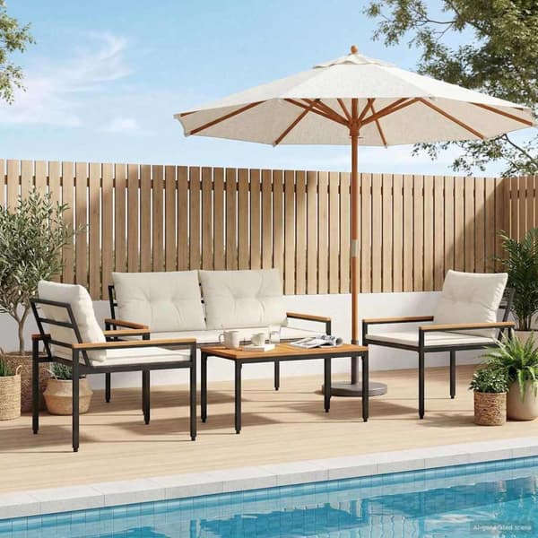 Utemöbelset 4 pcs Gräddvit konstrotting
