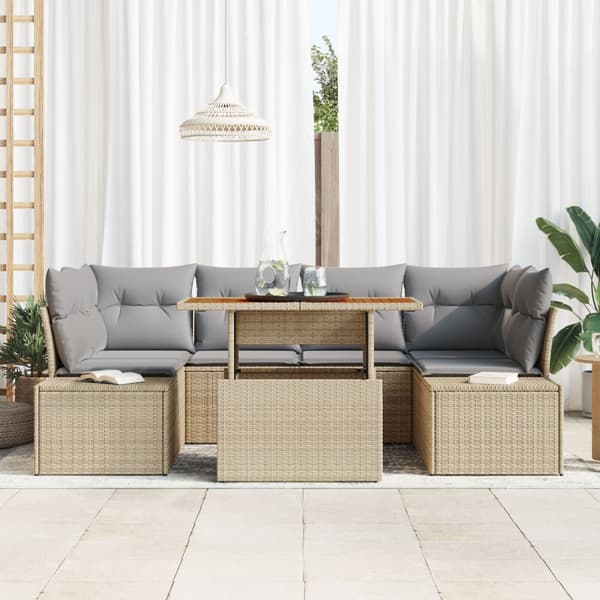 Trädgårdsoffset med lagring 7 pcs Beige Poly rattan