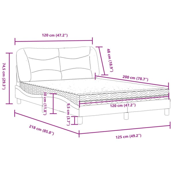 Bed with Mattress "Hvar" Dark Grey 120x200 cm Fabric