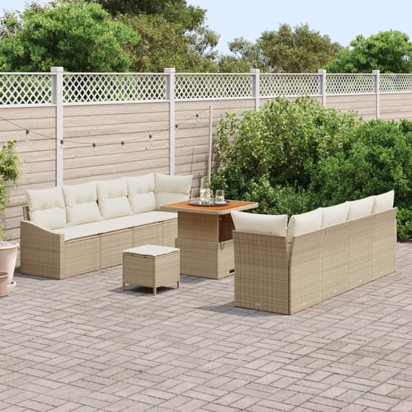 Trädgårdsoffset med kudde 11 pcs Beige konstrotting