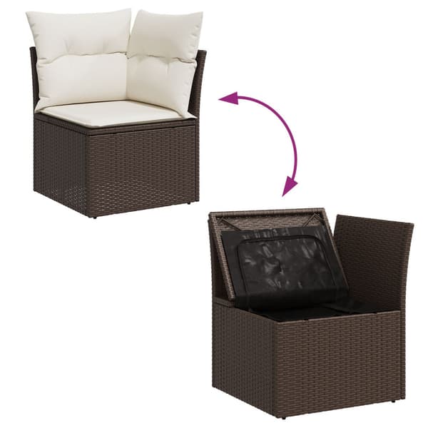 Trädgårdsoffset med kudde 11 pcs Brun Poly rattan