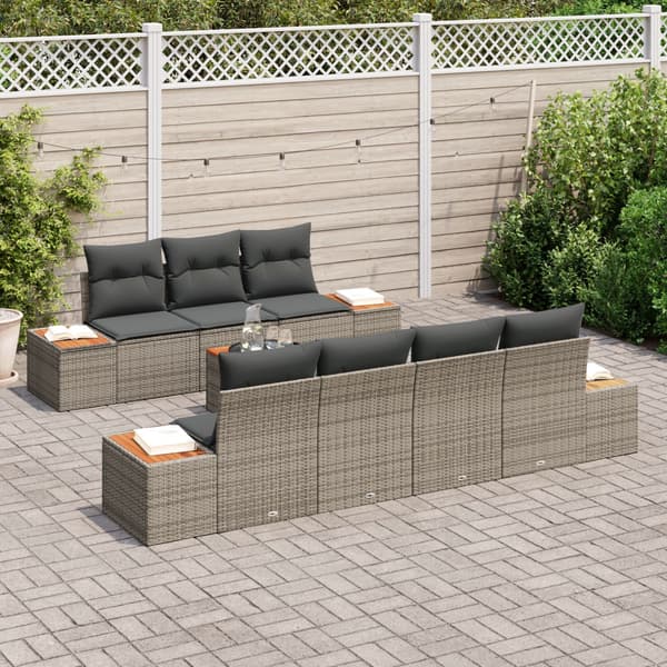 Trädgårdsoffset med kudde 8 pcs Grå Poly rattan