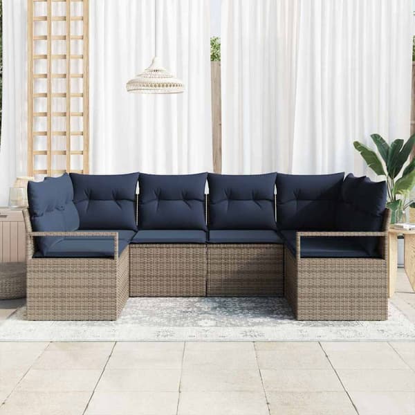 Soffset med kudde 6 pcs Grå Poly Rattan