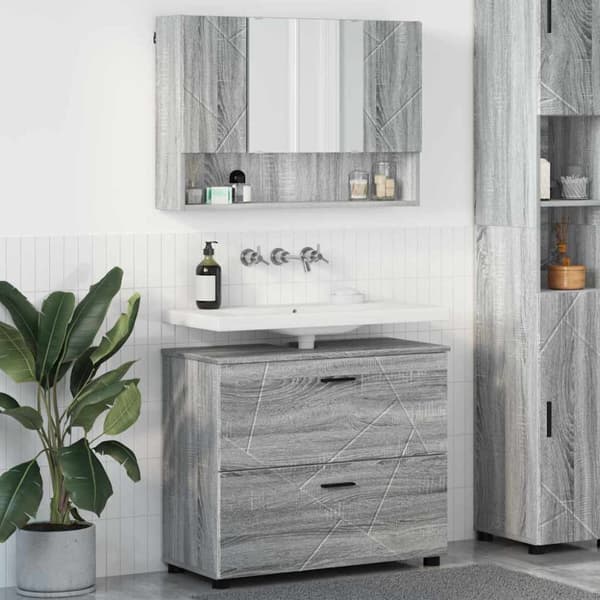 Badrumsmöbelset 2 pcs Grå Sonoma Konstruktions trä och metall