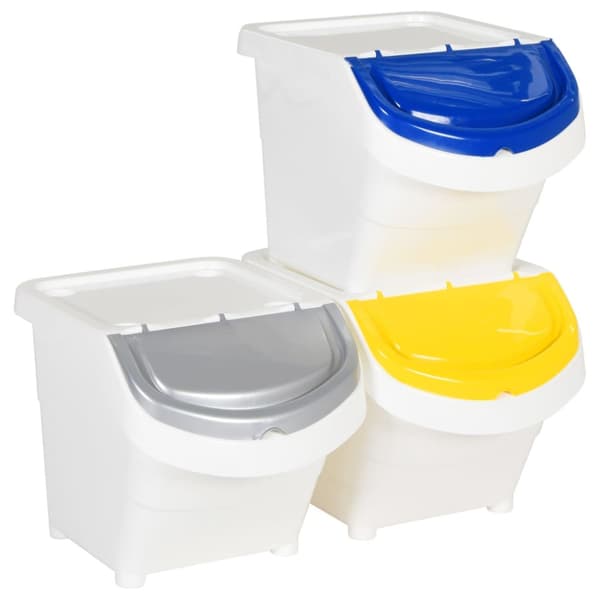 Stapelbara soptunnor med lock 3 st vit PP 78 L