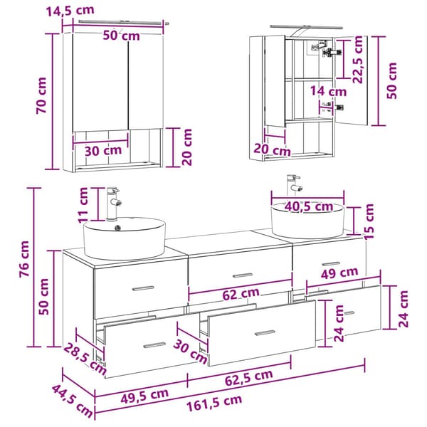 Badrumsmöbelset 5 pcs Vit Konstruerat trä och glas