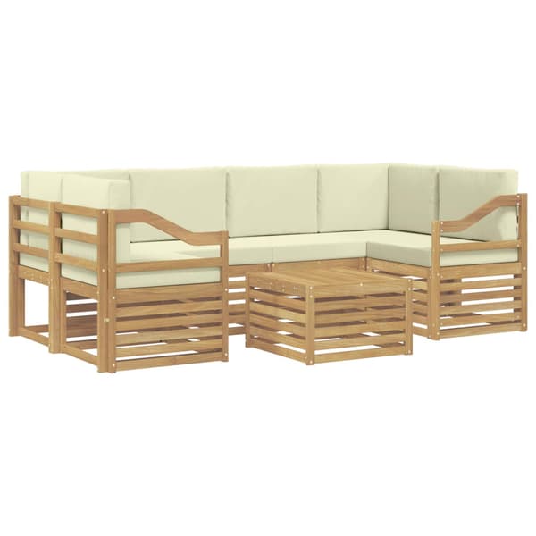 Utomhussoffset med kudde 7 pcs Vit och grädde Polyester