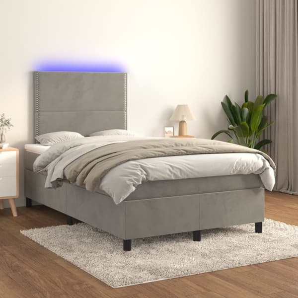 Ramsäng med madrass & LED ljusgrå 120x190 cm sammet