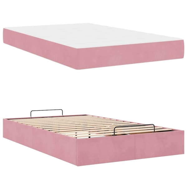 Sängram med madrass 2 pcs Rosa Sammet