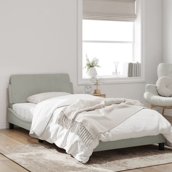 Bed Frame "Dover" Light Grey 100x200 cm Velvet