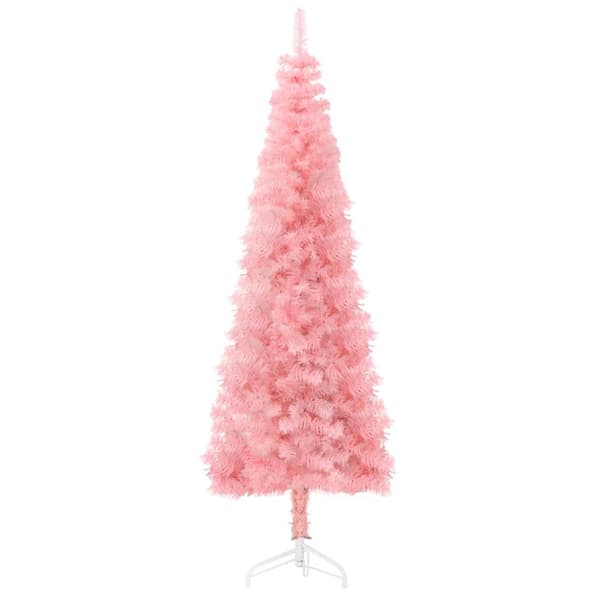 Smal halv plastgran med stativ rosa 180 cm