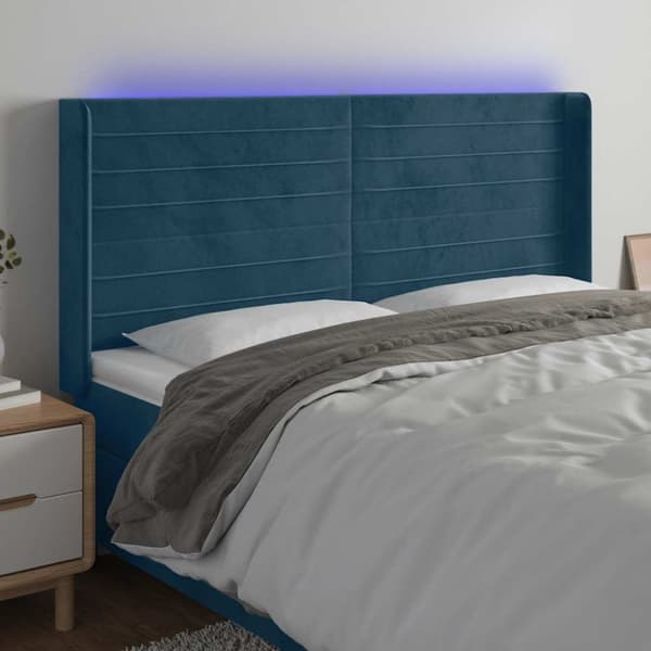 Sänggavel LED blå 163x16x118/128 cm sammet
