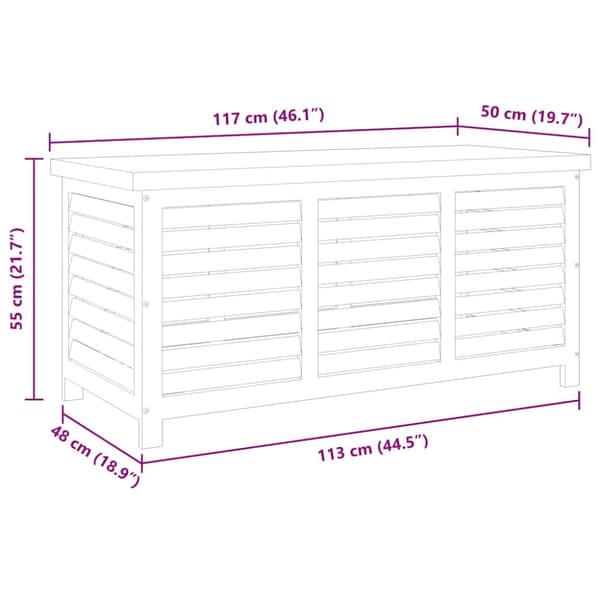 Dynbox 117x50x55 cm massivt eukalyptusträ